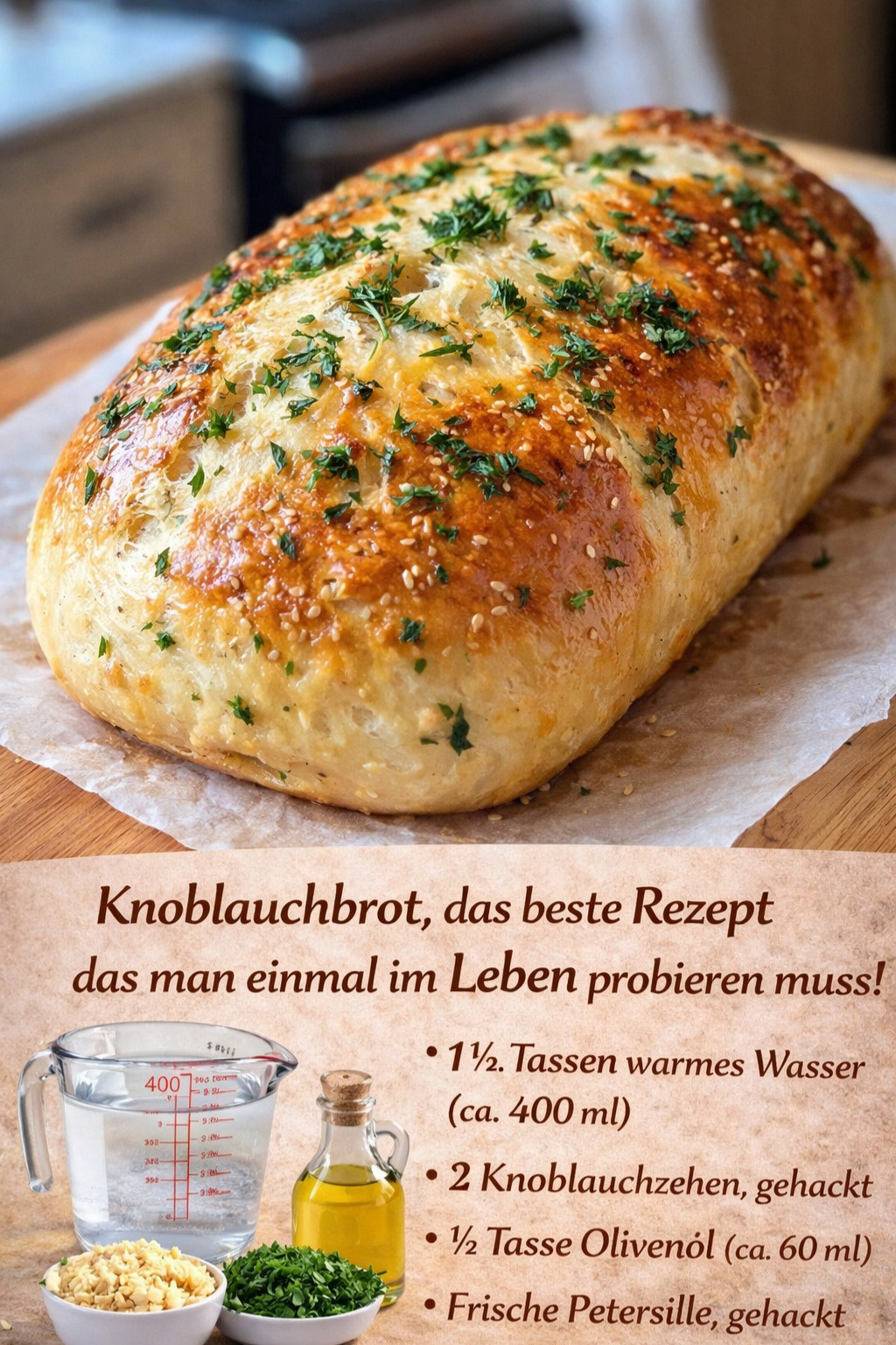 Knoblauchbrot ohne Kneten – ein Tassenrezept, das immer gelingt!