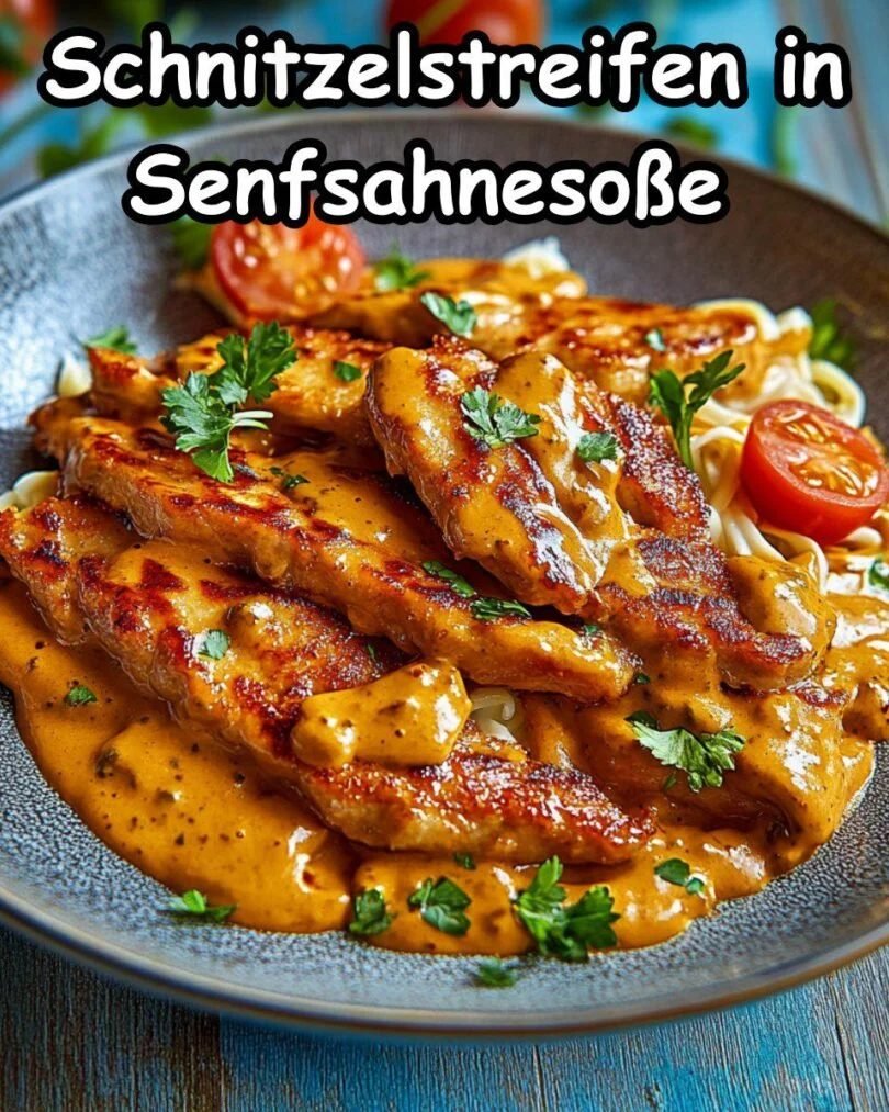 🥩 Schnitzelstreifen in Senfsahnesoße – Zart, würzig und cremig!