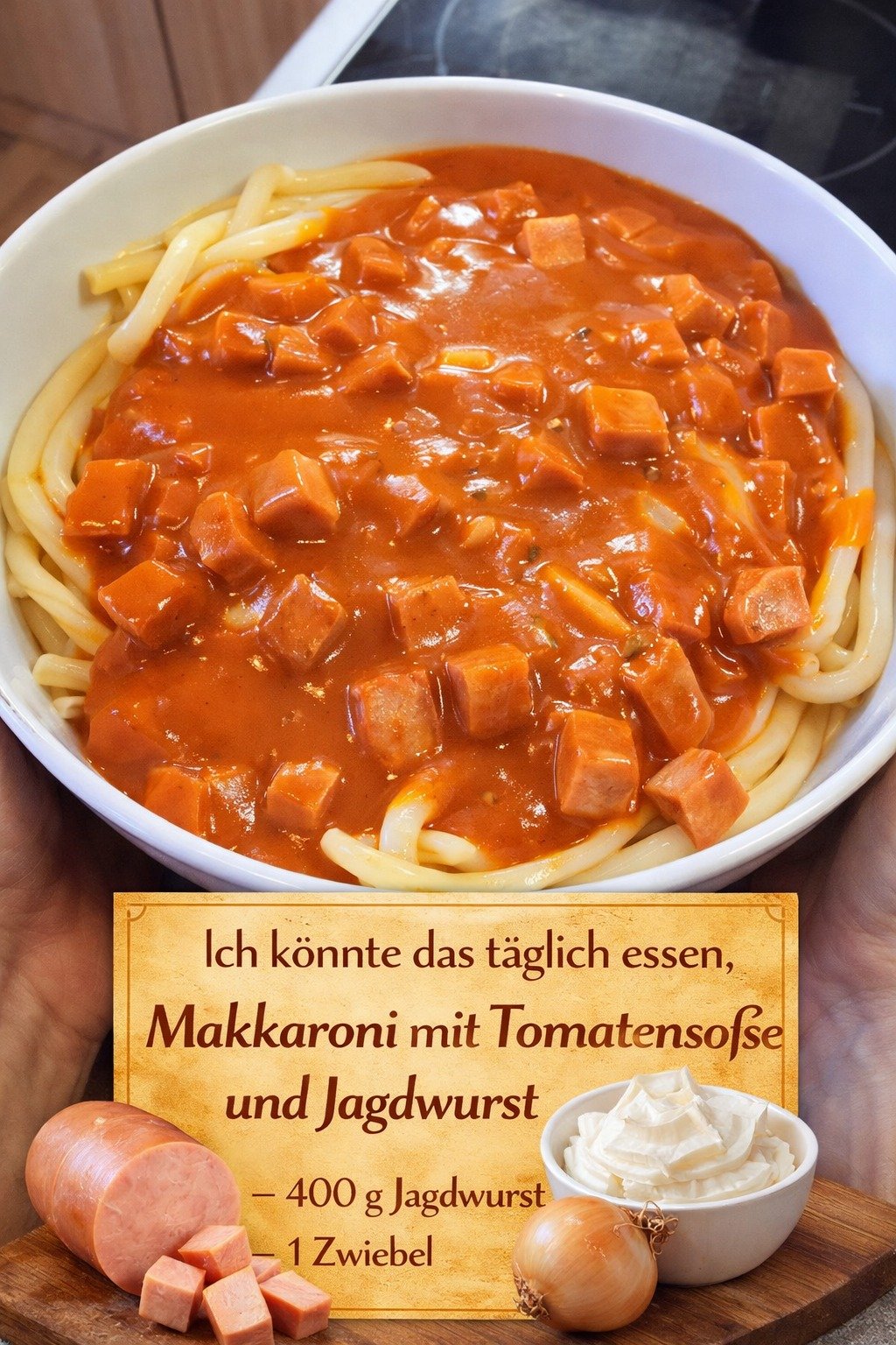 Hammermäßig lecker – Makkaroni mit Tomatensoße und Jagdwurst