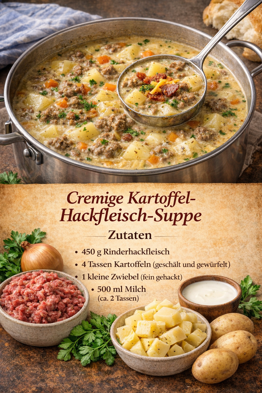 Cremige Kartoffel-Hackfleisch-Suppe – Ein wahrer Schatz! 🥔🥣