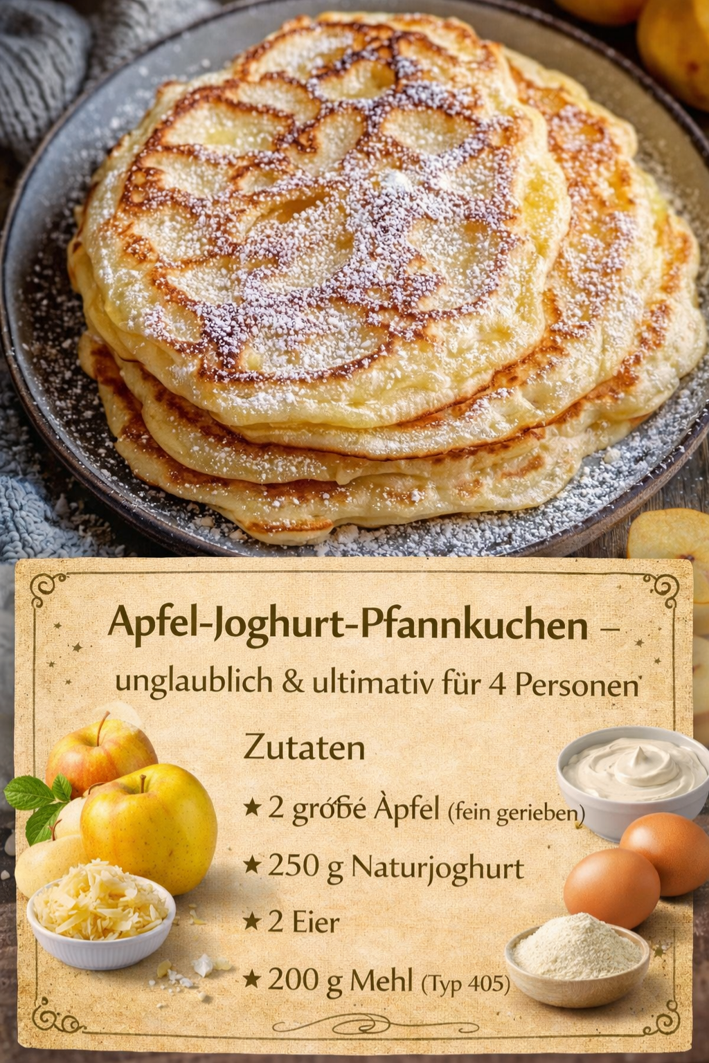 Apfel-Joghurt-Pfannkuchen: Fluffiges 15-Minuten-Rezept