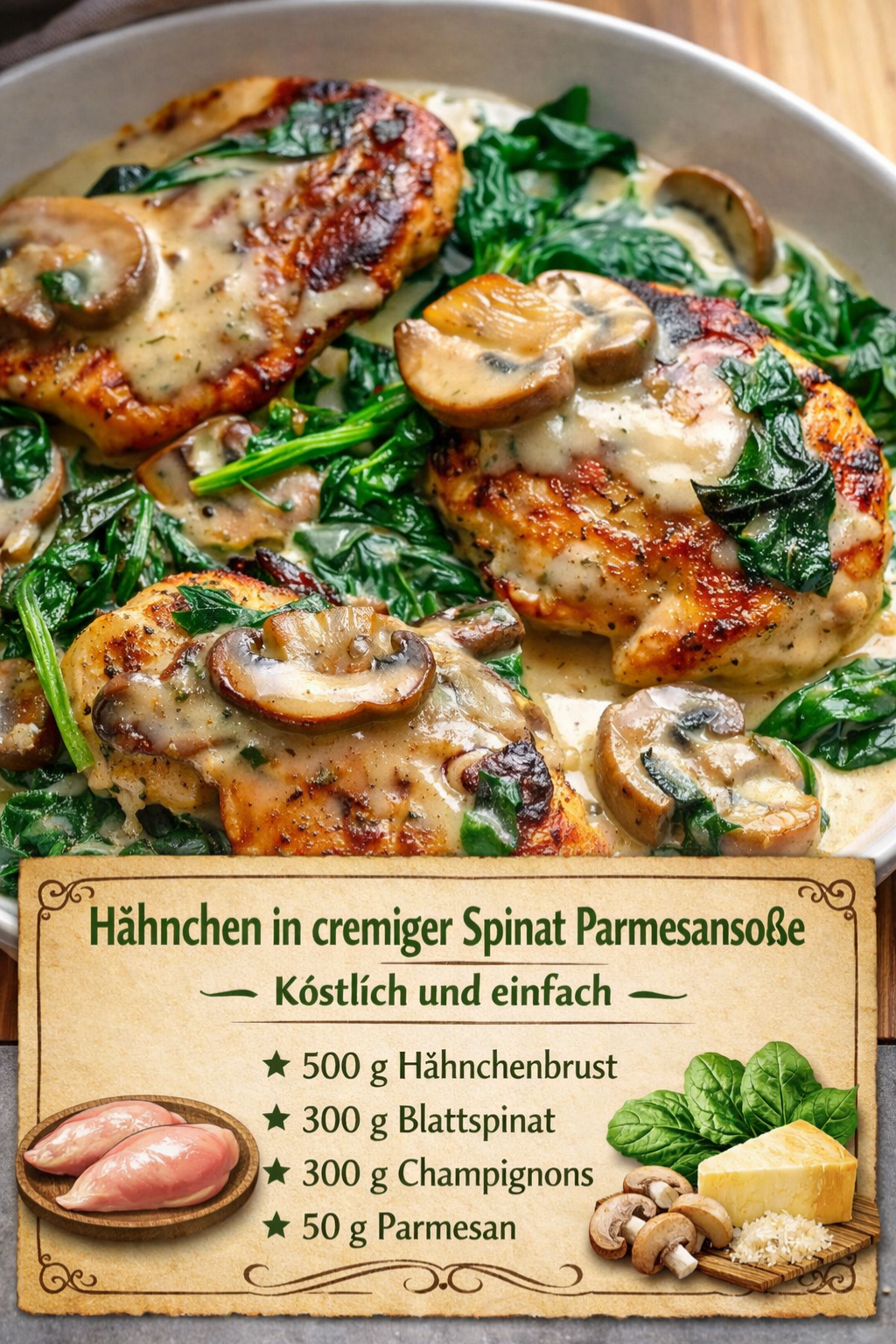 Hähnchen in cremiger Spinat-Parmesansoße: Unschlagbar gut!