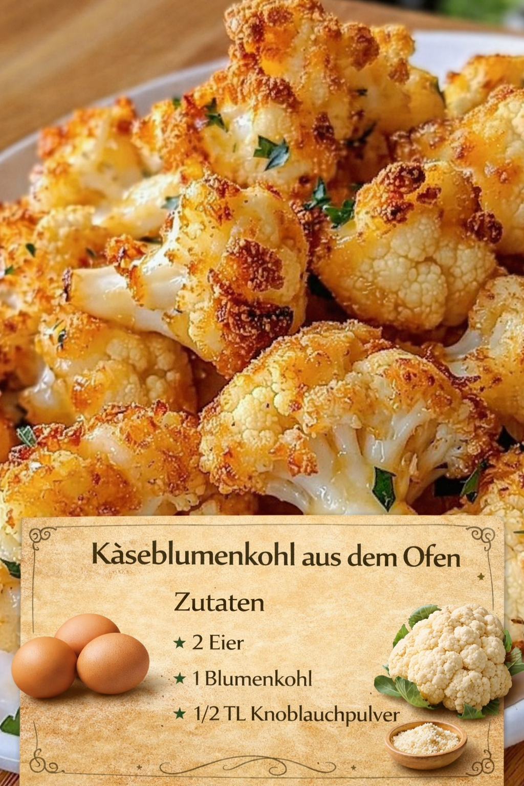 Knuspriger Käseblumenkohl aus dem Ofen: Einfaches Rezept