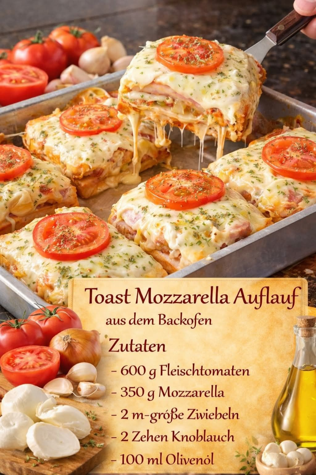 Toast-Mozzarella-Auflauf: Einfach, schnell & herzhaft