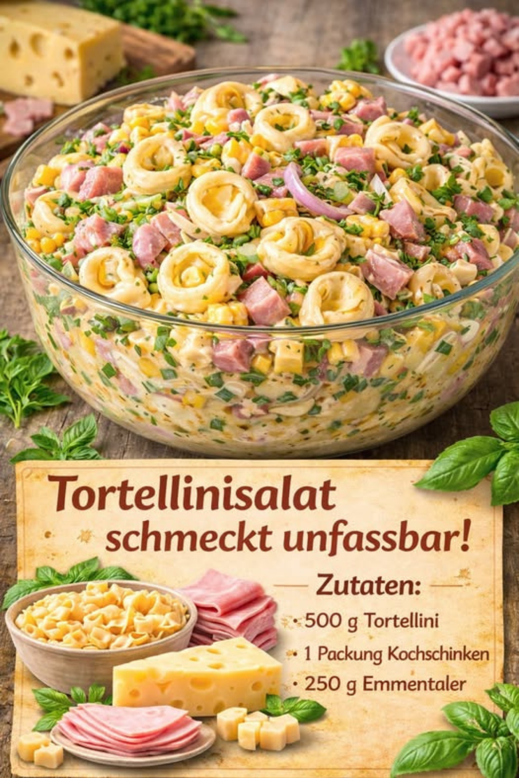 Herzhafter Tortellinisalat mit Schinken & Käse: Schnell & Lecker