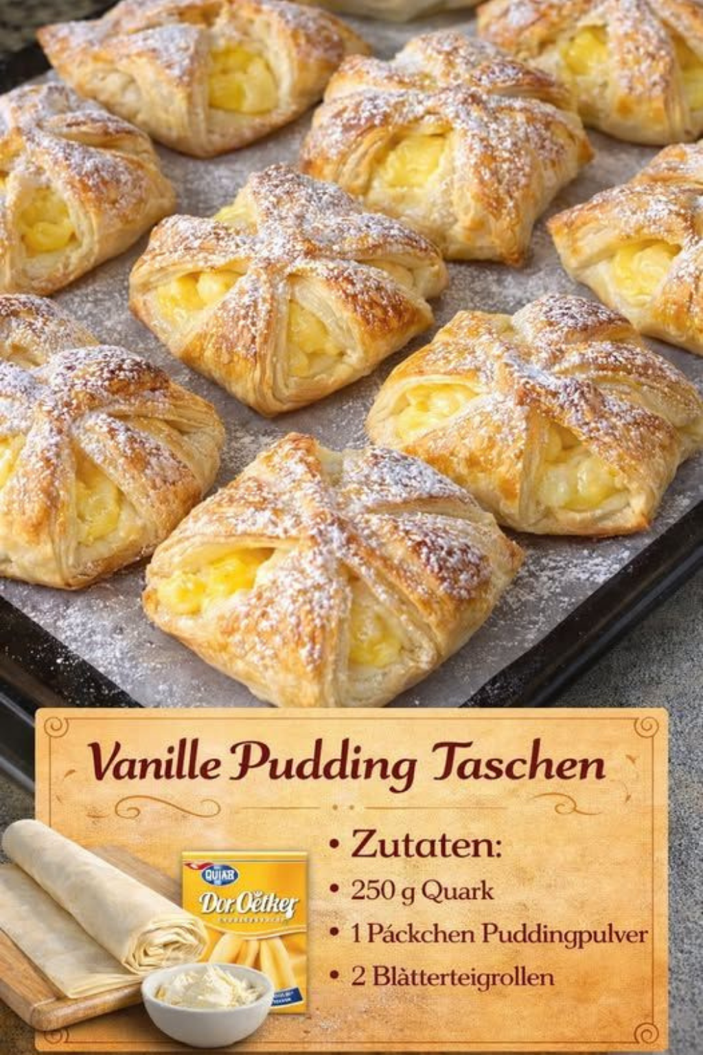 Schnelle Vanille-Pudding-Taschen: Rezept mit Blätterteig