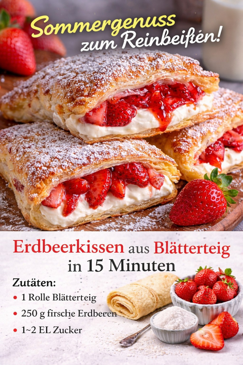 Erdbeer-Cheesecake-Taschen aus Blätterteig: Schnell & Himmlisch