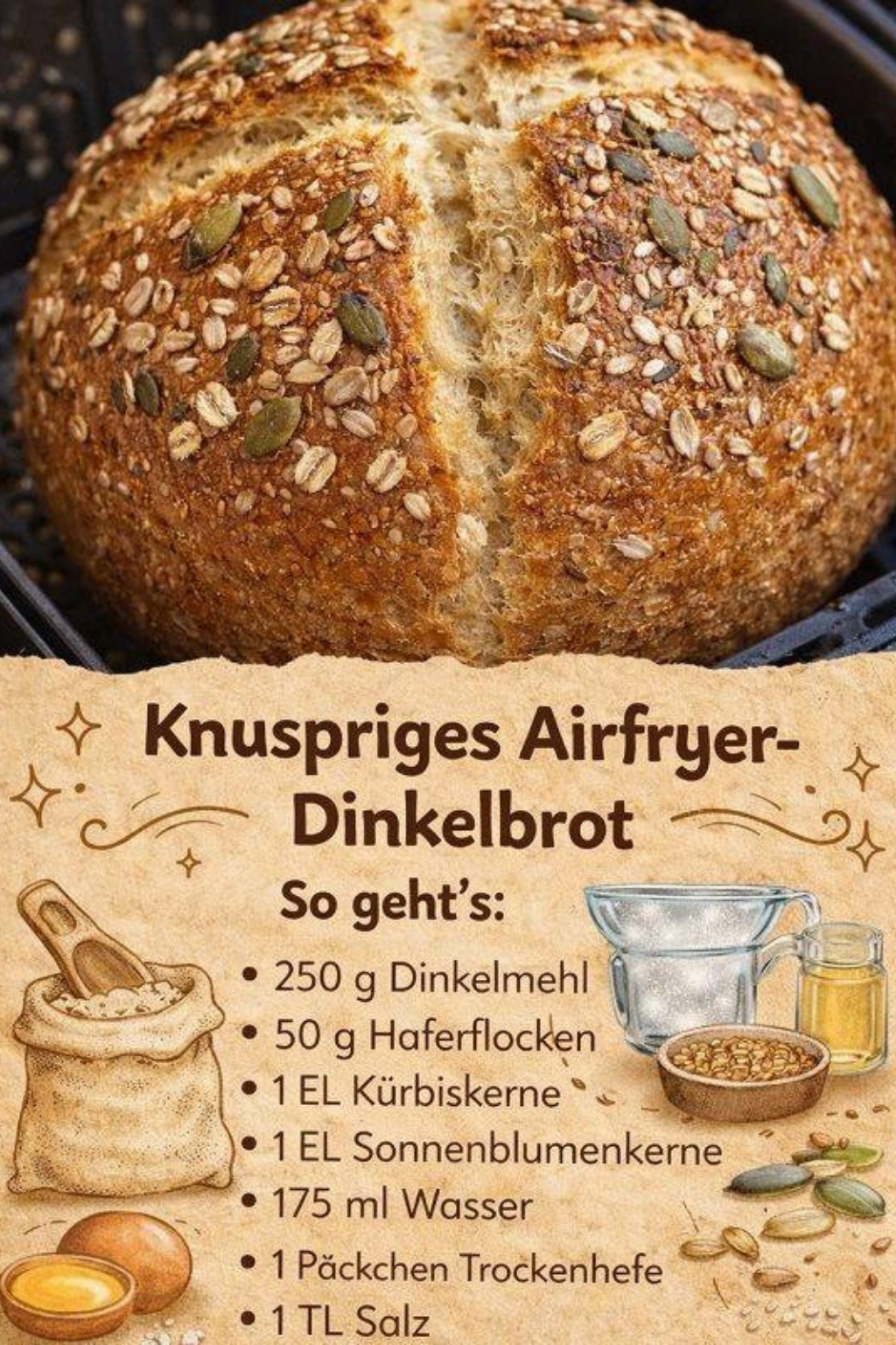 Schnelles Airfryer-Brot: Knusprig in nur 20 Minuten