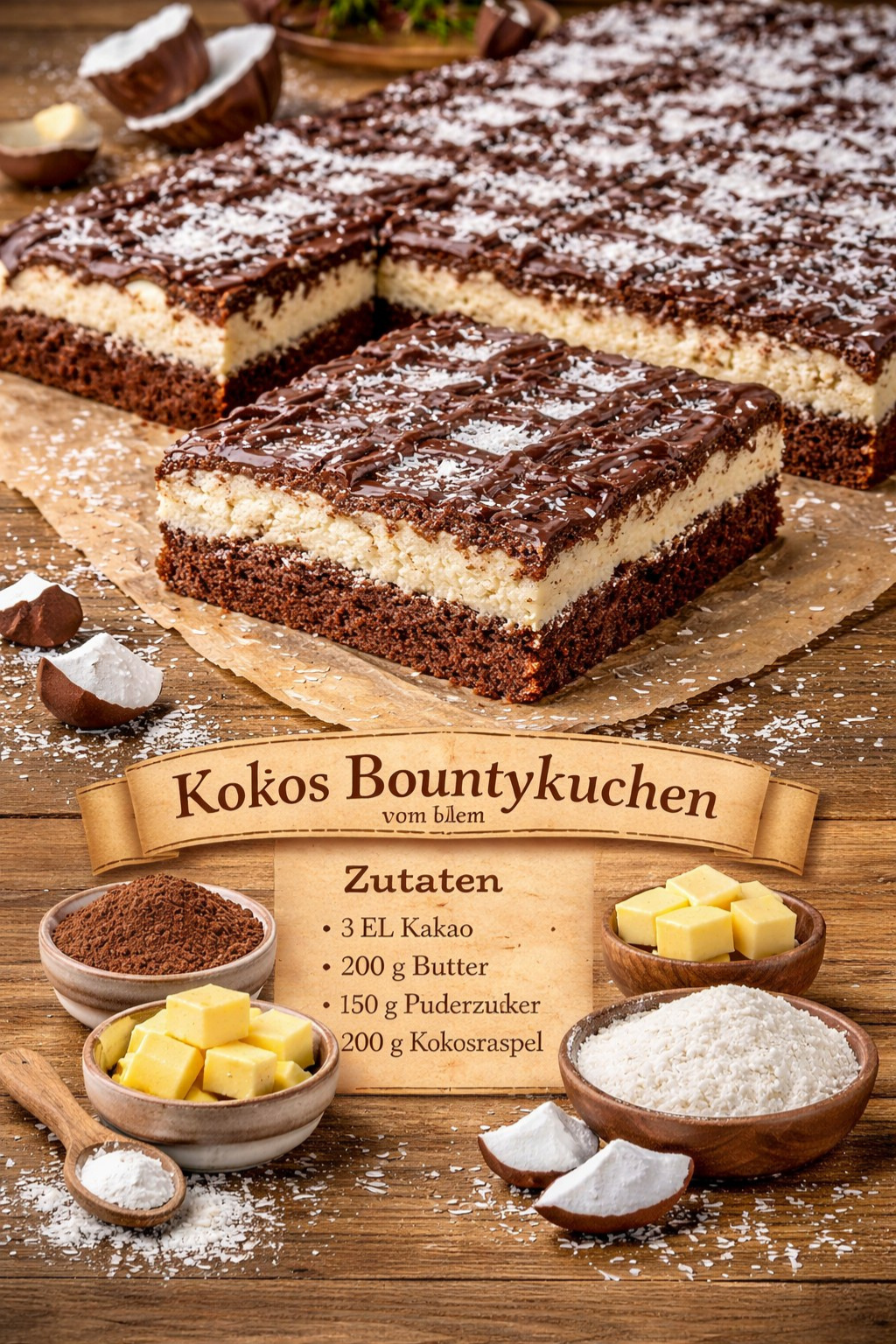 Saftiger Bounty-Kuchen vom Blech: Kokos-Traum in 20 Min.