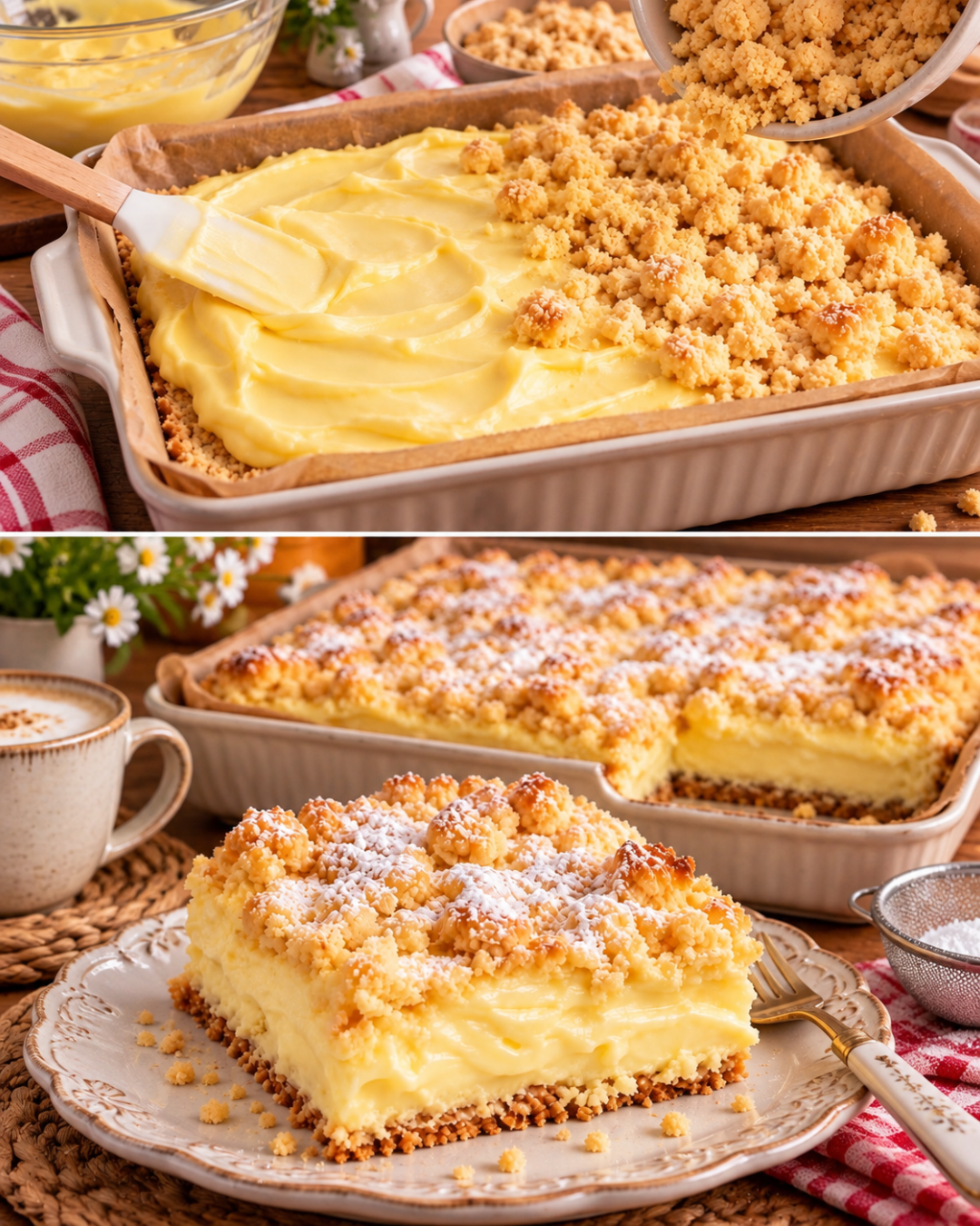 Pudding-Streuselkuchen vom Blech mit Schmand