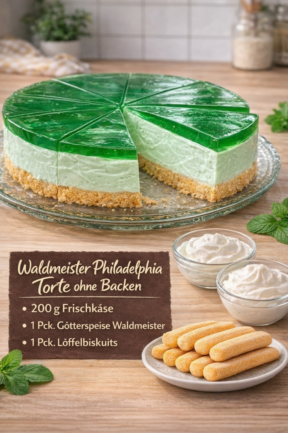 Waldmeister-Philadelphia-Torte ohne Backen: Rezept & Tipps
