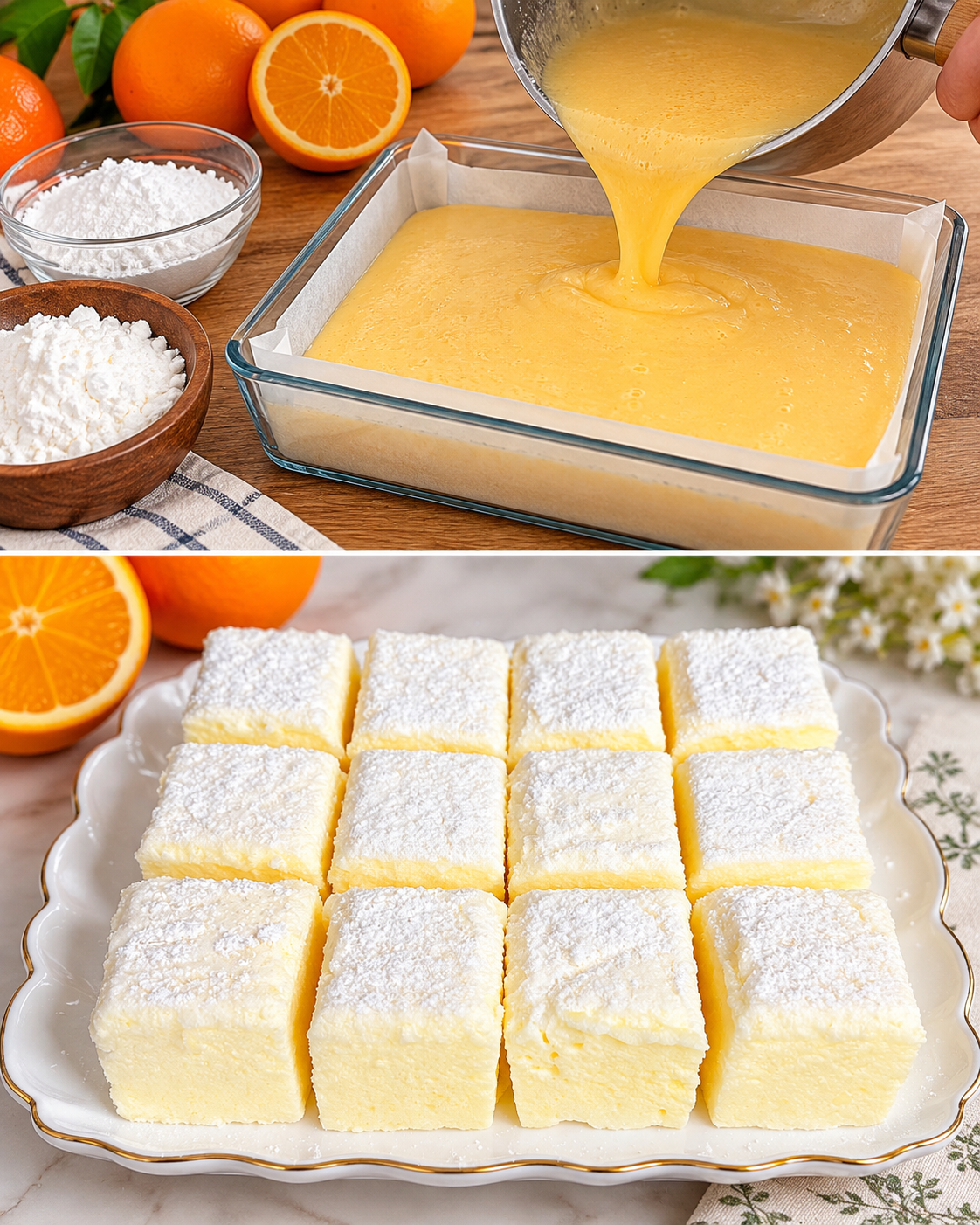 Fluffige Orangenwürfel aus frisch gepresstem Orangensaft