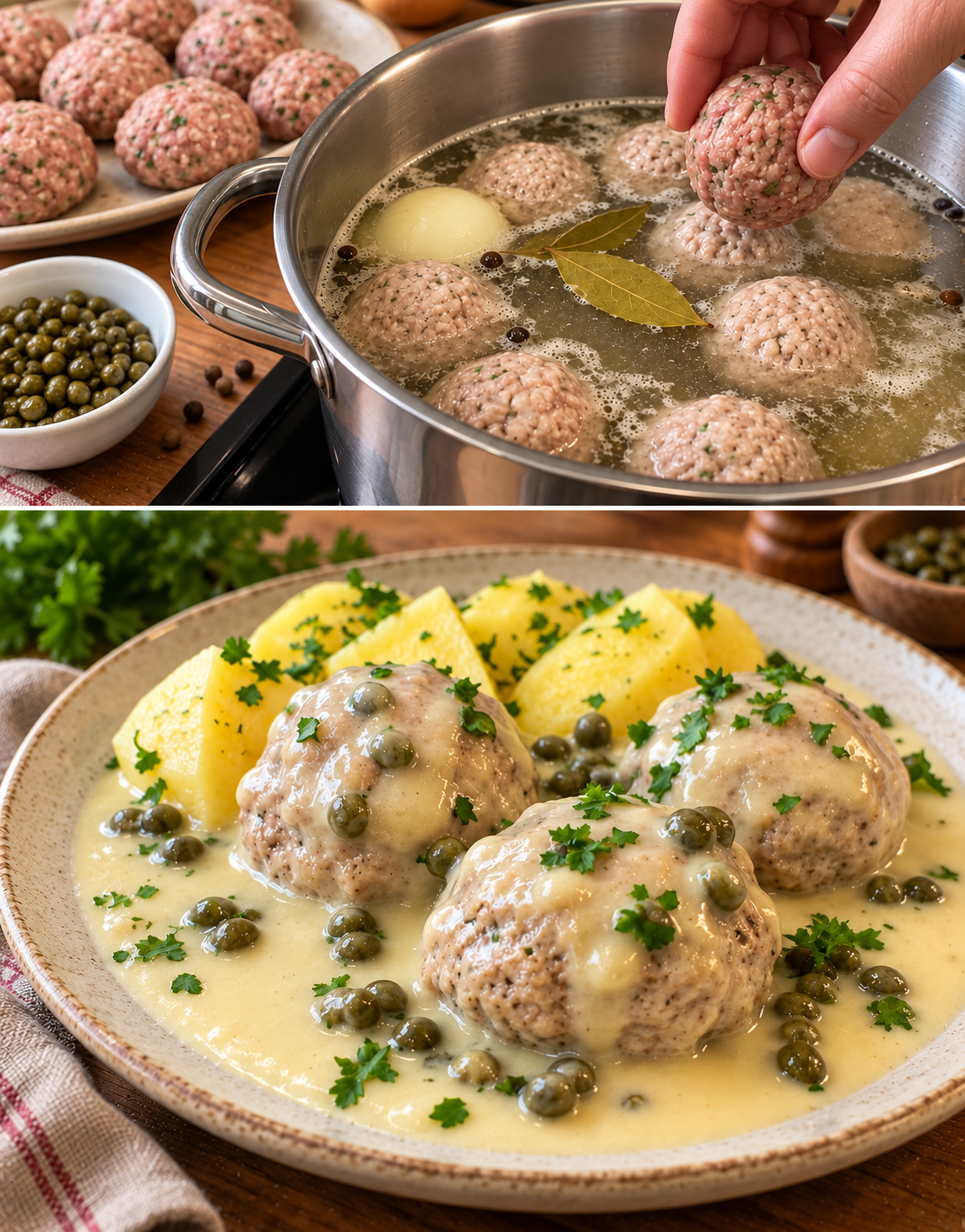 Klassische Königsberger Klopse in Zitronen-Kapernsoße